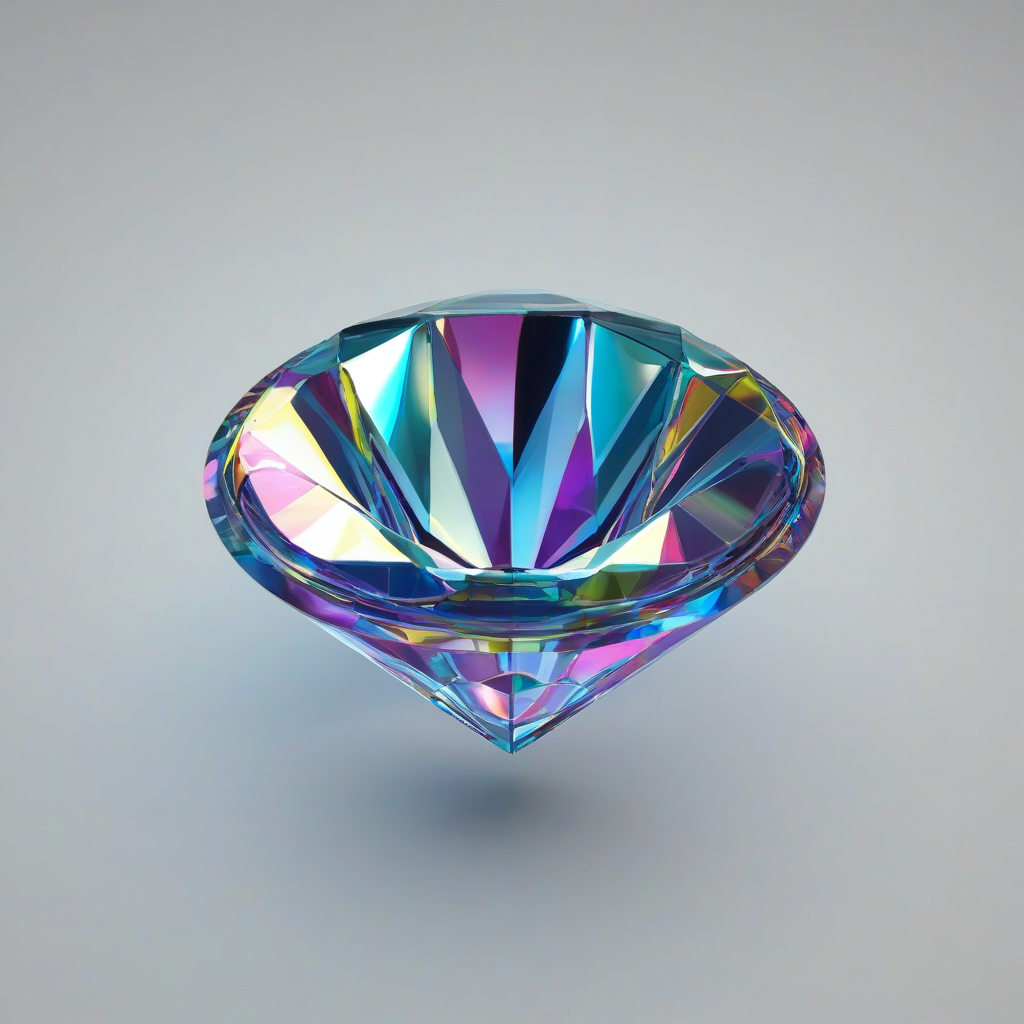 A cartoon-style single iridescent jewel, in a 3d vector art style with rounded features and bold lines, wide angle shot, on plain white background