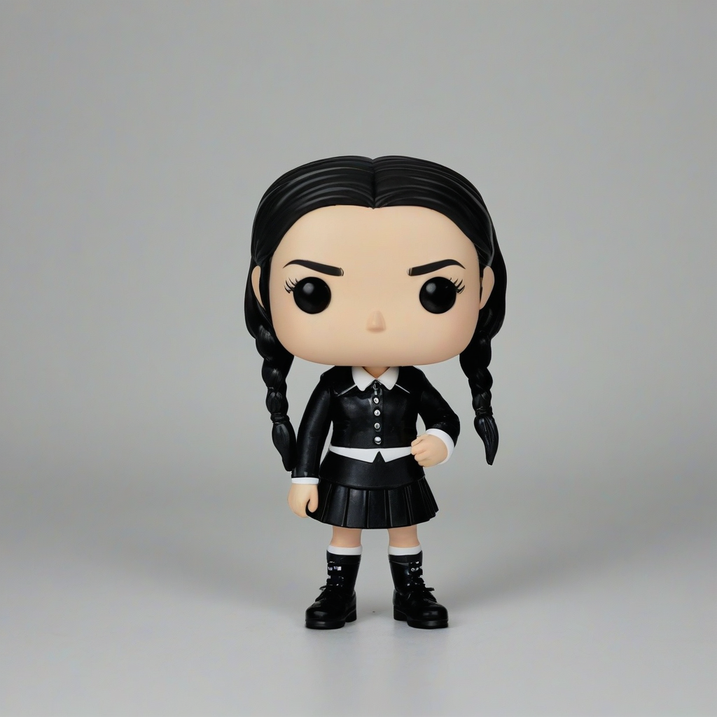 funko pop of Wednesday Addams, no box, on a plain white background, even lighting