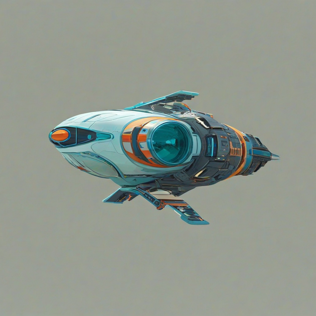 A colorful 3D cartoon style illustration of a flying object, such as a futuristic spaceship, with a wide shot view, with bold lines and vibrant colors, with the flying object prominently displayed and its details clearly visible, on a plain white background, even lighting