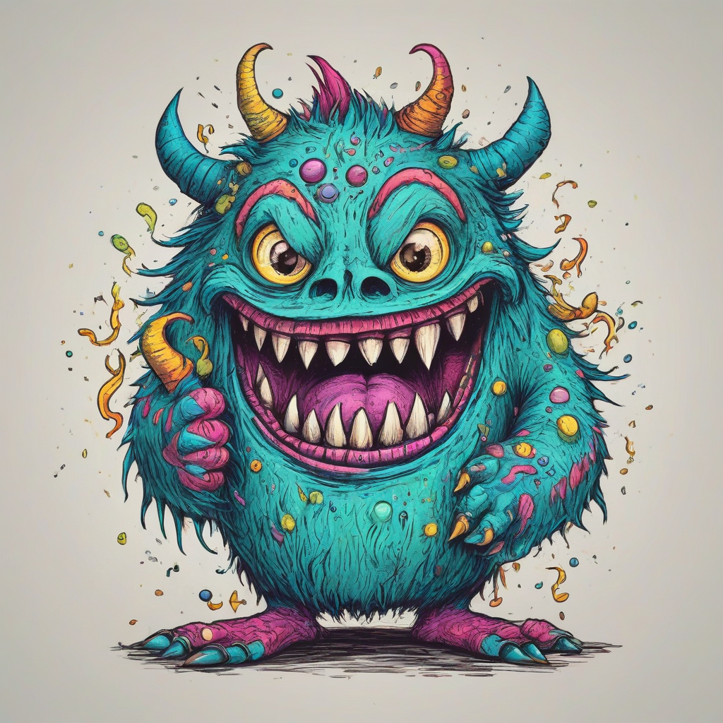 hand-drawn style monster, bright and vivid colors, on a plain white background, even lighting