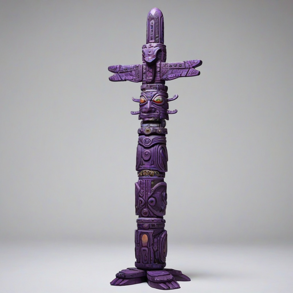 full-body view of a purple biopunk totem pole on a white background, on a plain white background, even lighting 
