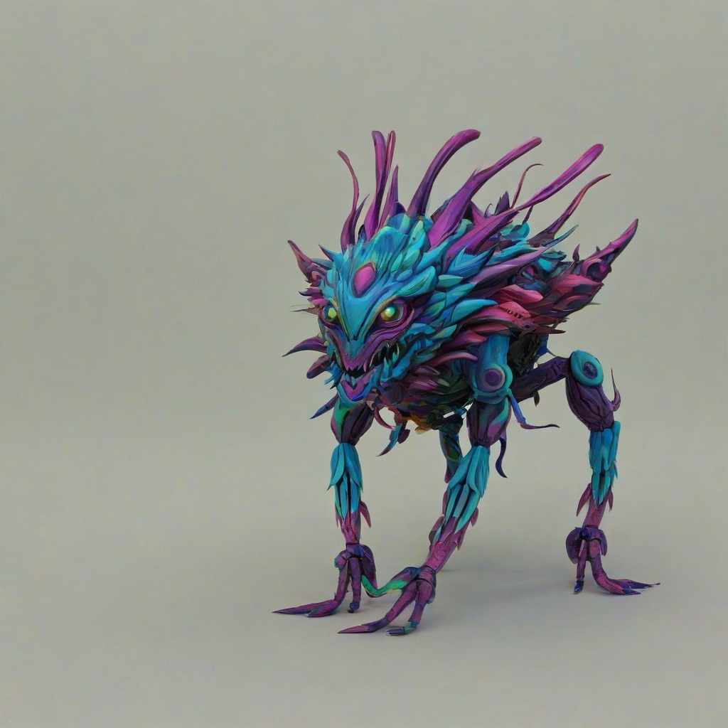 A 3D, hand-drawn anime style creature with vibrant colors, set against a plain white background with even lighting., on a plain white background, even lighting