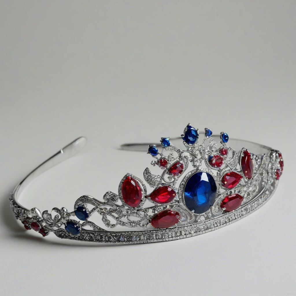 sapphire and  ruby diadem, on a plain white background, even lighting