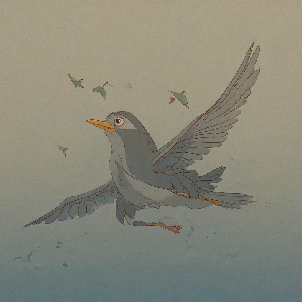 Ghibli-style of a flying bird