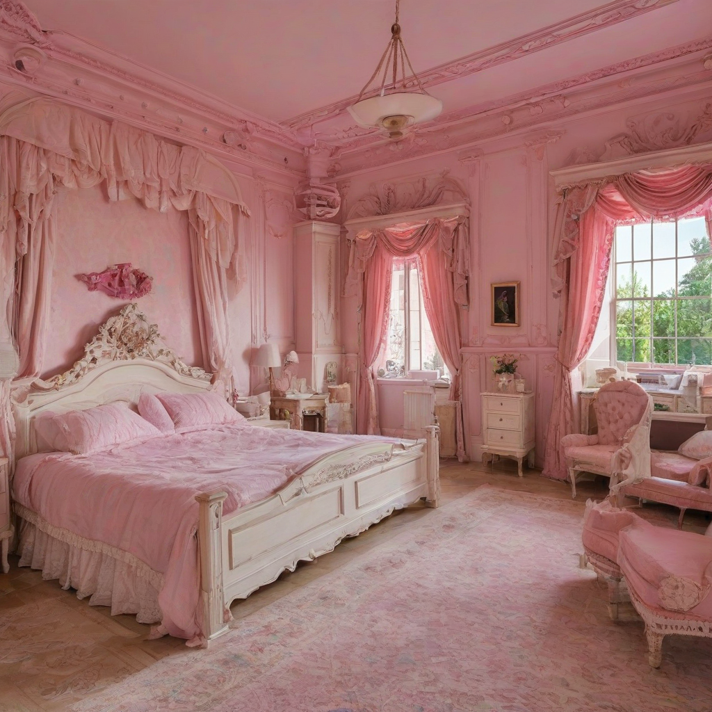 the bedroom in a pink mansion