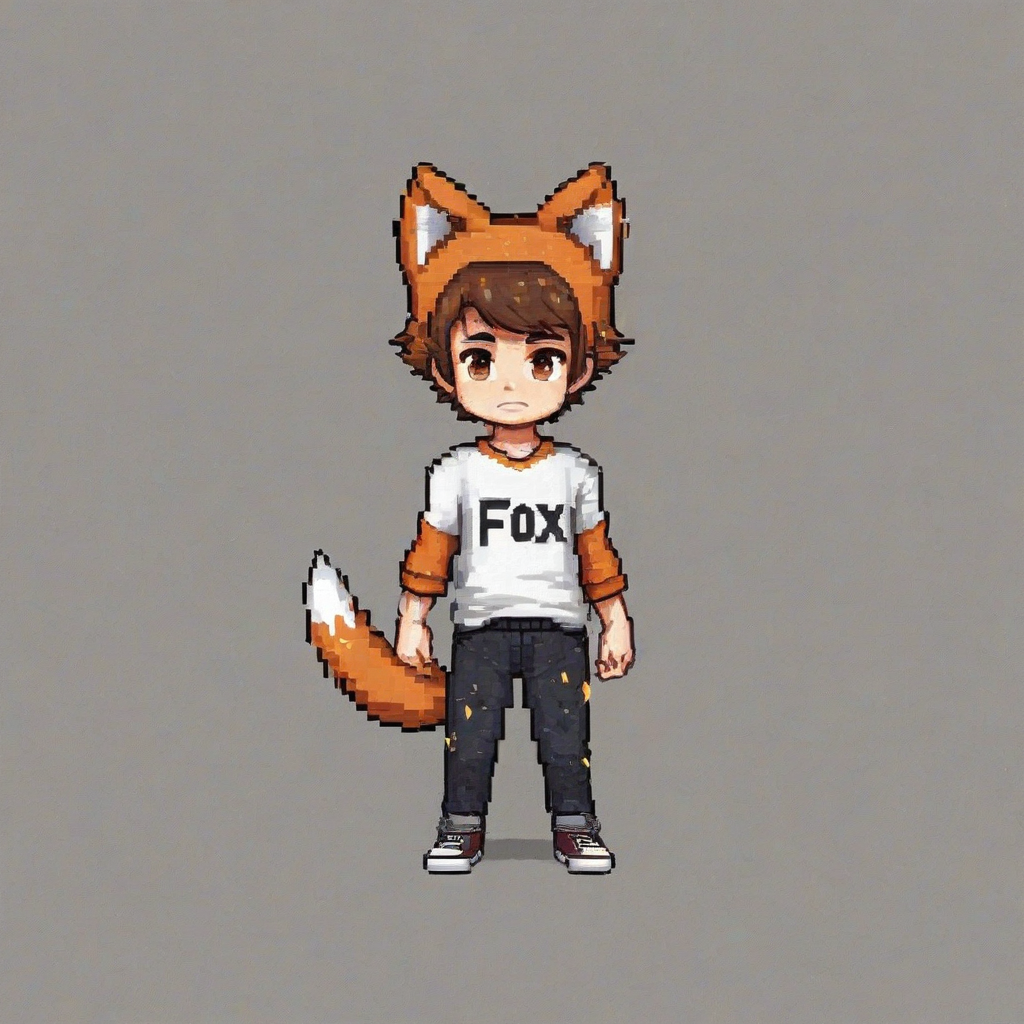 chibi pixel art style, boy with fox ears, on a plain white background, even lighting