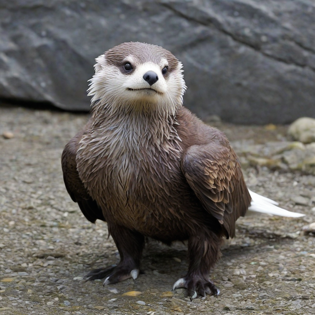 Super cute otter and eagle hybrid animal, it has four legs and a tail like an otter, but feathers and wings like an eagle