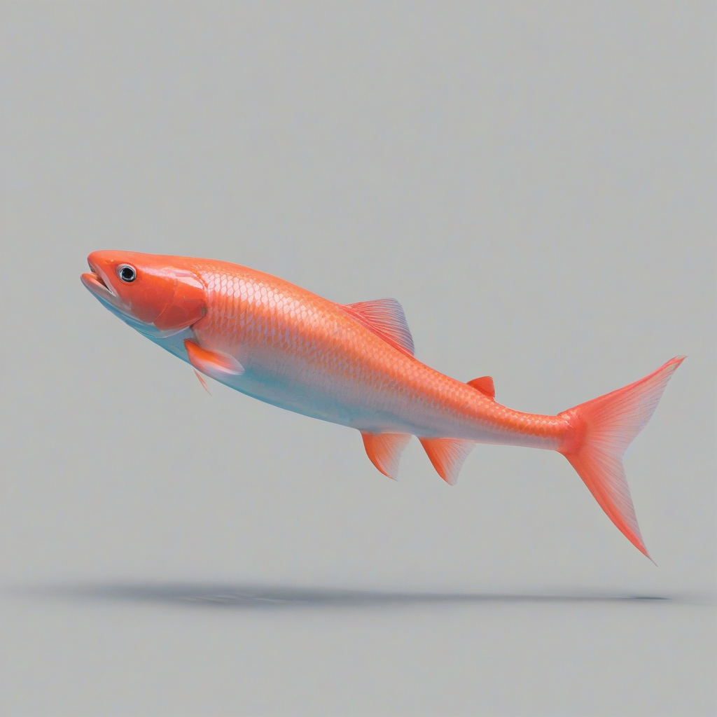A full-body view of a Salmon, a sea creature, with a vibrant orange and pink scales, set against a plain white background, in a wide shot, with a soft, dreamy, vaporwave-inspired aesthetic, featuring pastel colors and a subtle gradient effect, with the Salmon's fins and tail visible, and a sense of gentle movement, as if it's swimming in slow motion, on a plain white background, even lighting