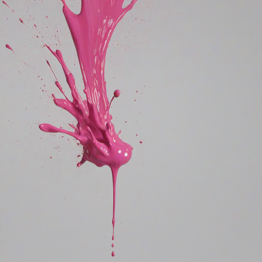 A pink paint splash in a wide shot, with the entire splash visible, on a plain white background, with soft natural light and a subtle sheen to the paint, in a photorealistic style, on a plain white background, even lighting 