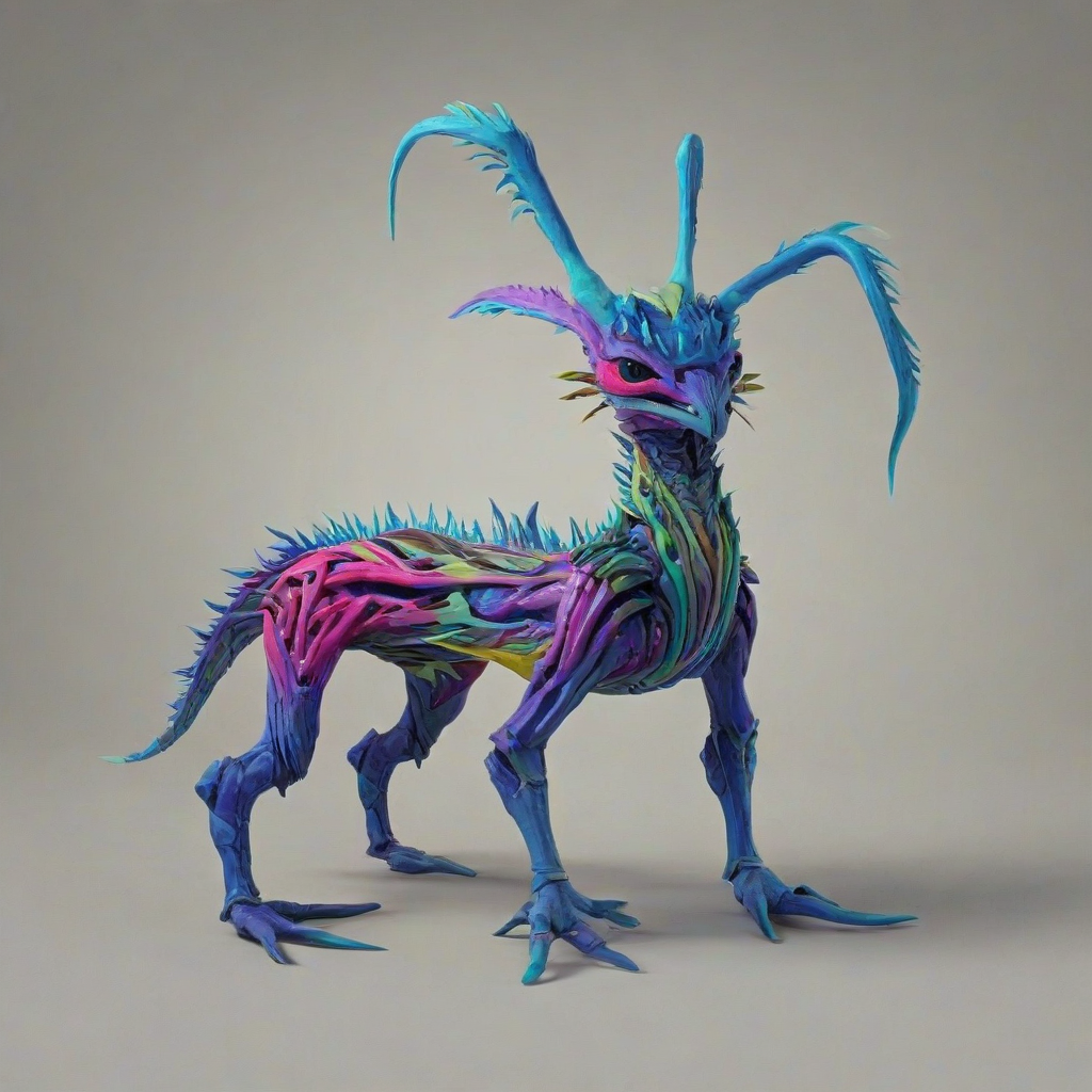 A 3D, hand-drawn anime style creature with vibrant colors, set against a plain white background with even lighting., on a plain white background, even lighting