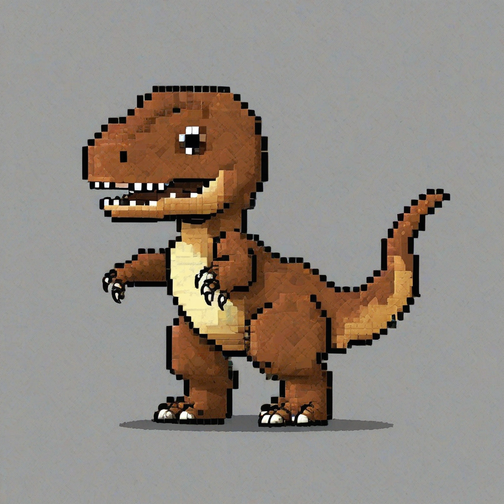 chibi style- pixel art style brown tyrannosaurus rex, on a plain white background, even lighting