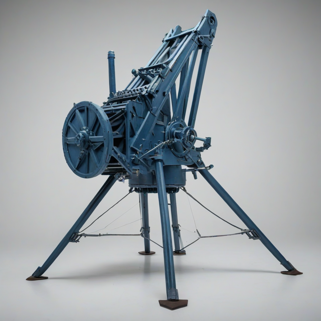 Steel Blue, industrial, full-body view, wide shot, siege weapon on a plain white background, on a plain white background, even lighting 