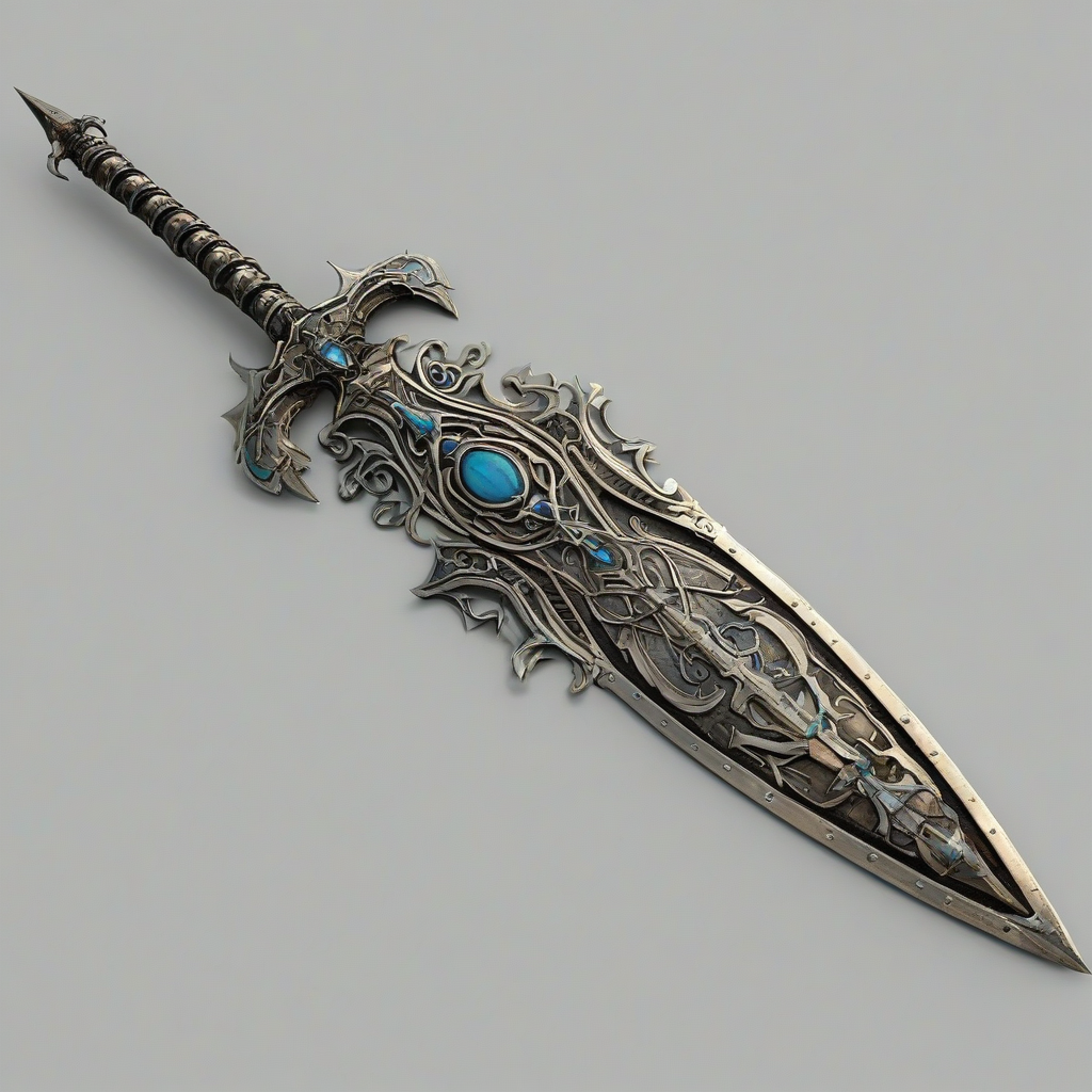 I want a great spear with alot of cool design, on a plain white background, even lighting