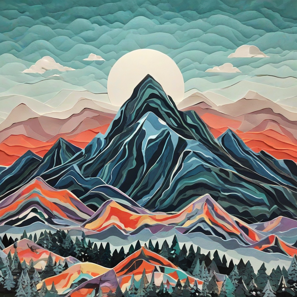 Paper cutout art of an Abstract mountain painting
