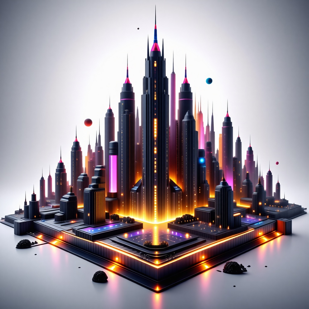 space city with neon colors