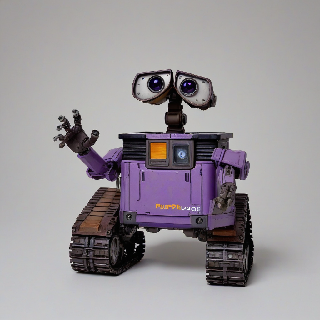Purple wall-e, on a plain white background, even lighting 