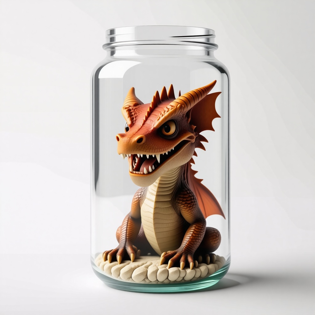 An angry baby dragon trapped inside a jar