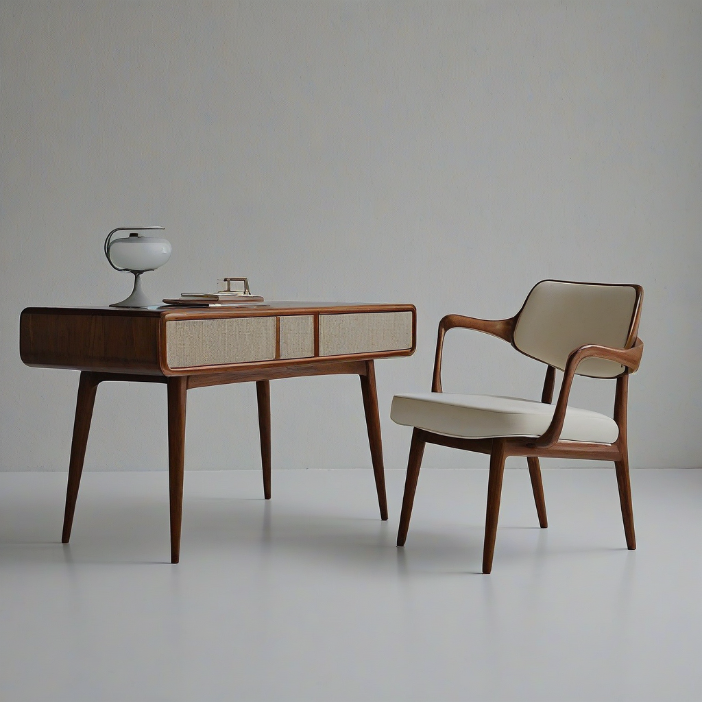 mid-century modern furniture, on a plain white background, even lighting