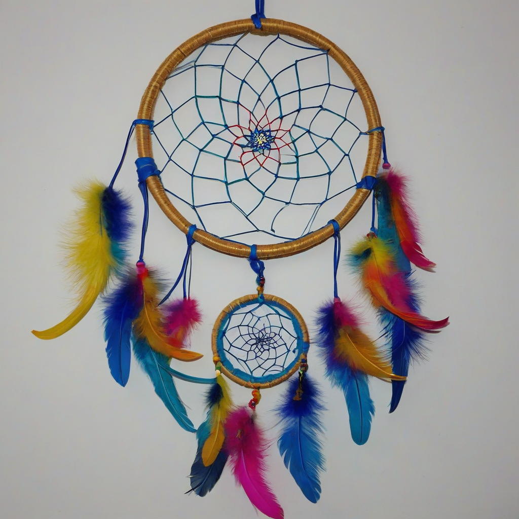 bright and vivid colored dreamcatcher, on a plain white background, even lighting