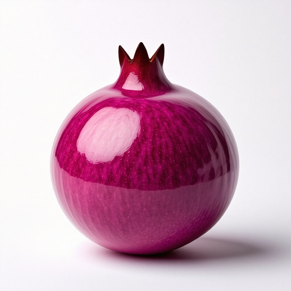 A single, whole, periwinkle-colored pomegranate, with intricate, swirling patterns on its skin, set against a plain white background, in a wide shot, with the fruit centered and its entire body visible, in a fantasy realism style, with soft, warm lighting and delicate shadows