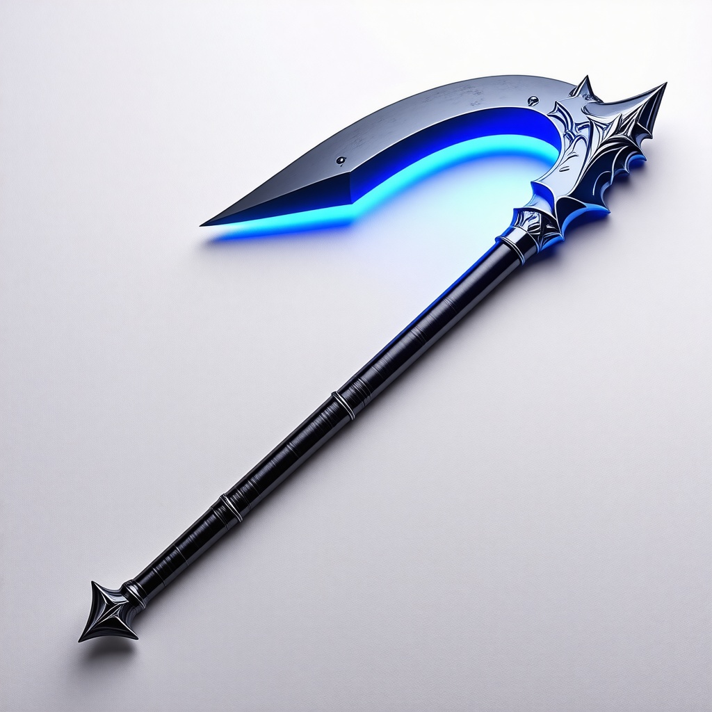 Modern halberd polearm with glowing blue cutting edge