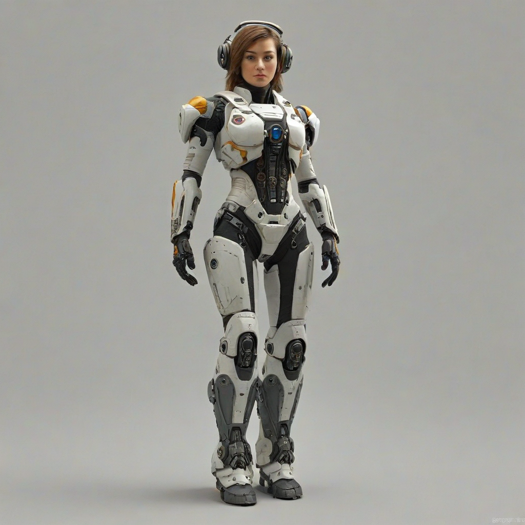 female mech pilot ,full-body view, plain white background
