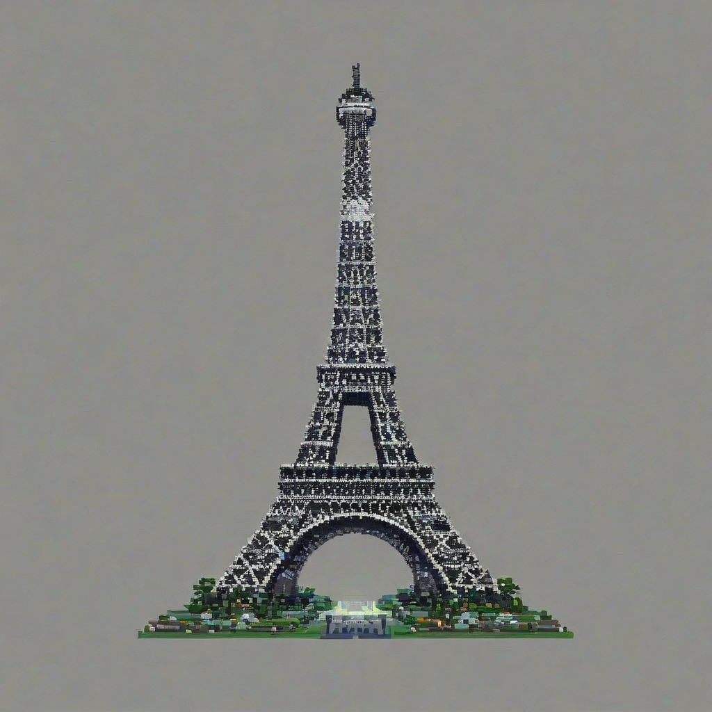 pixel art style of Eiffel Tower, light slate grey color, bright lighting, on a plain white background, even lighting