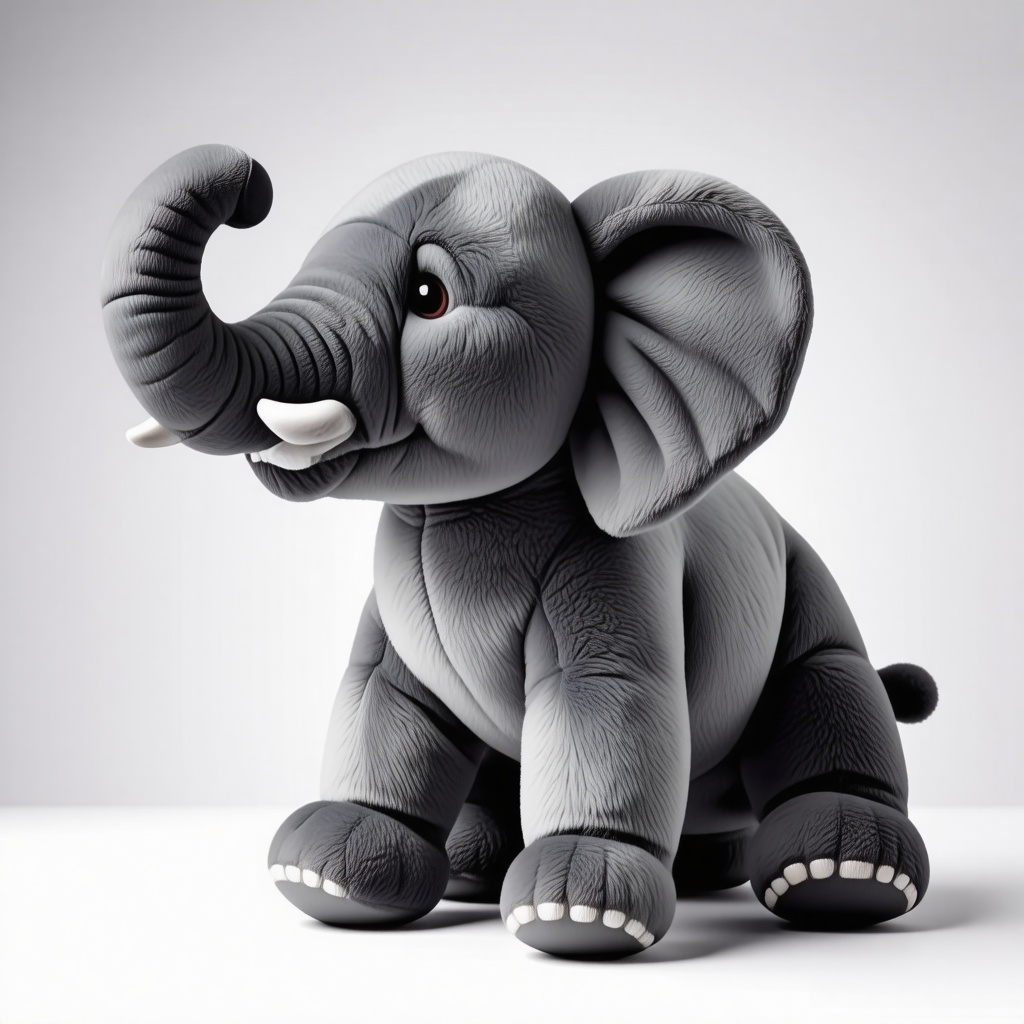 grey stuffed animal elephant with its trunk in the air