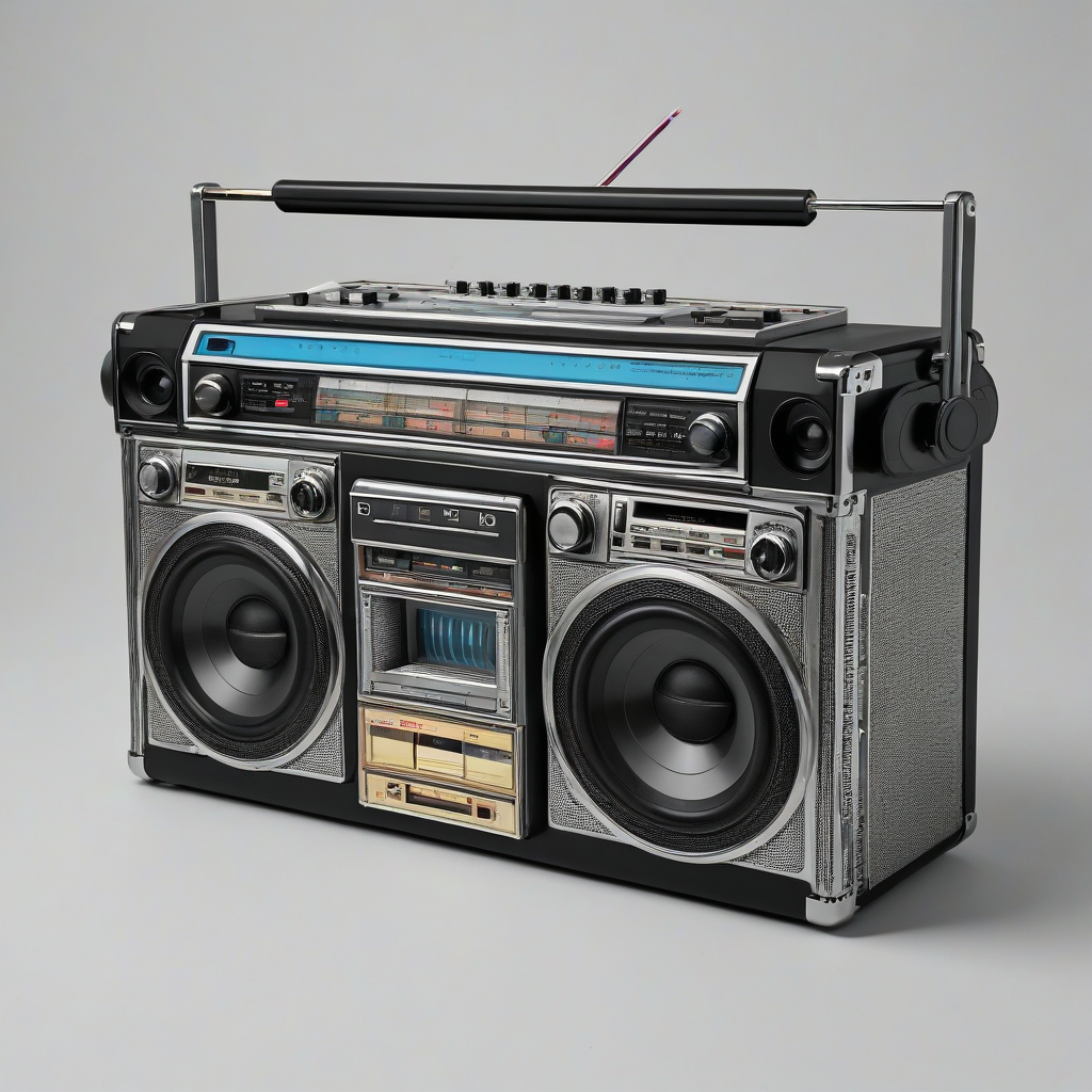 1980's style boom box, pop art style coloring, on a plain white background, even lighting