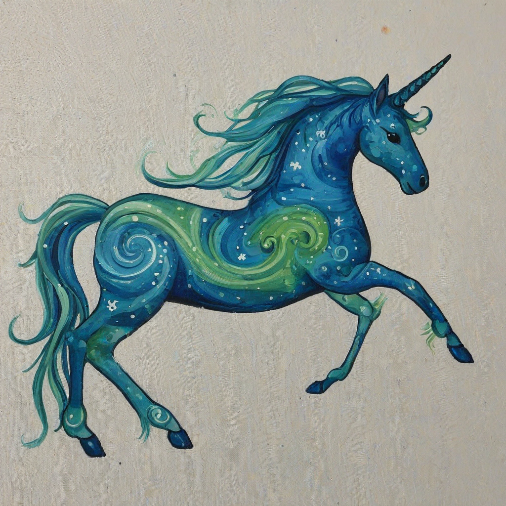 Blue and green unicorn