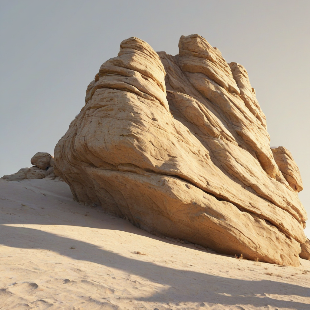 A large sandstone rock outcropping, full-body view, wide shot, on a plain white background, with warm golden lighting, and dynamic shadows, in a digital art style, with intricate texture details, on a plain white background, even lighting 