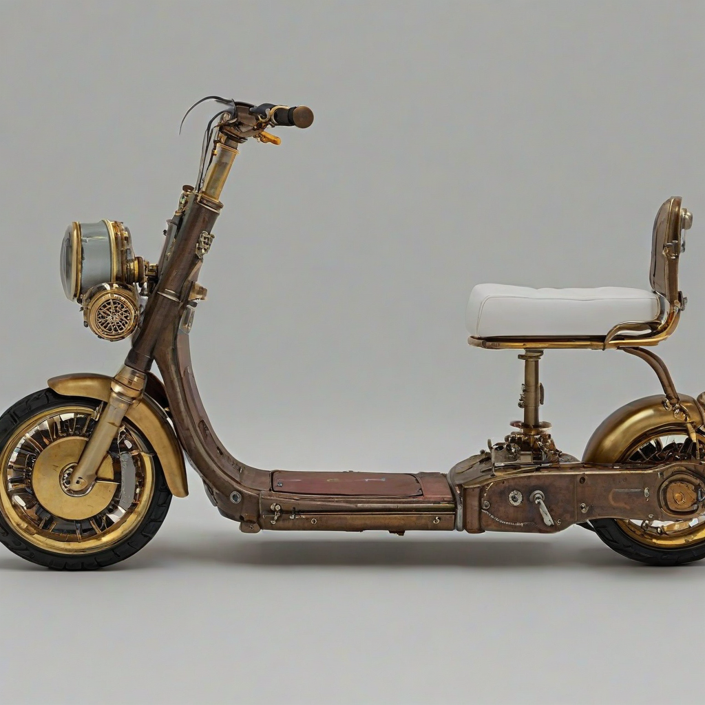 steampunk style scooter, on a plain white background, even lighting