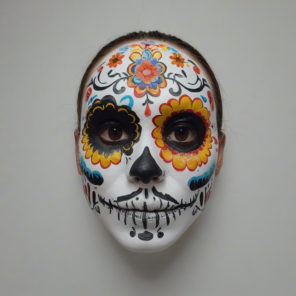 head with dia de los muertos face paint, on a plain white background, even lighting