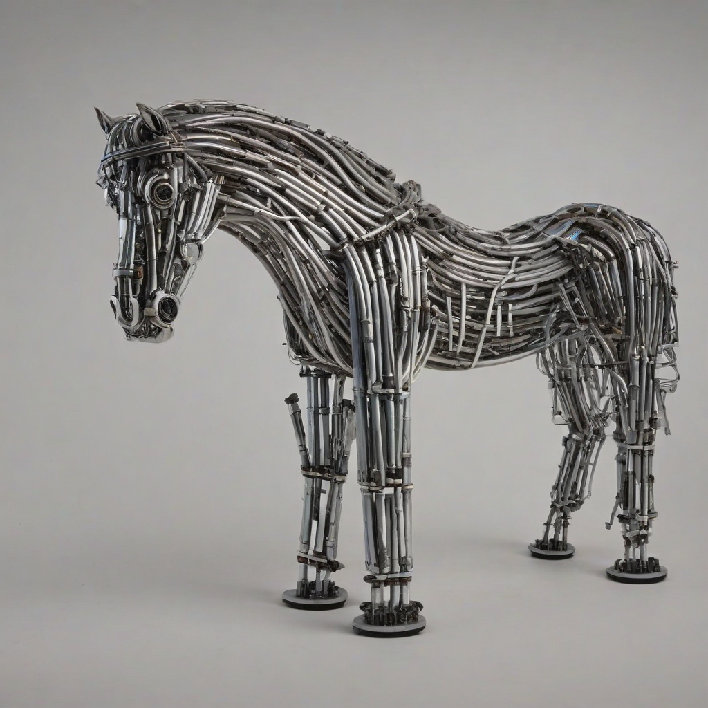 horse made out of metal pipes, on a plain white background, even lighting