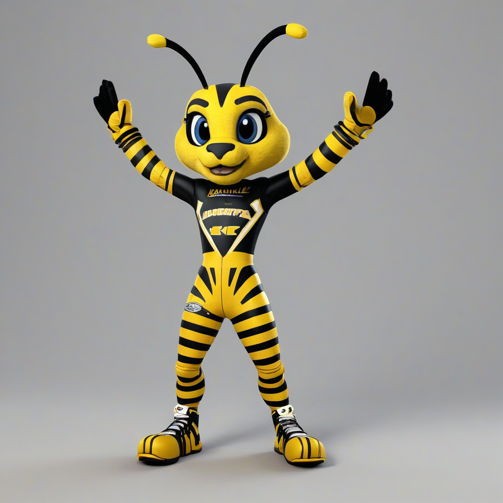 3d model of the mascot for the Louisville Kentucky central yellow jackets. Full body, model looks exactly like their school mascot logo, on a plain white background, even lighting