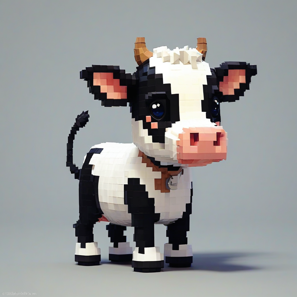 chibi pixel art style cow, on a plain white background, even lighting