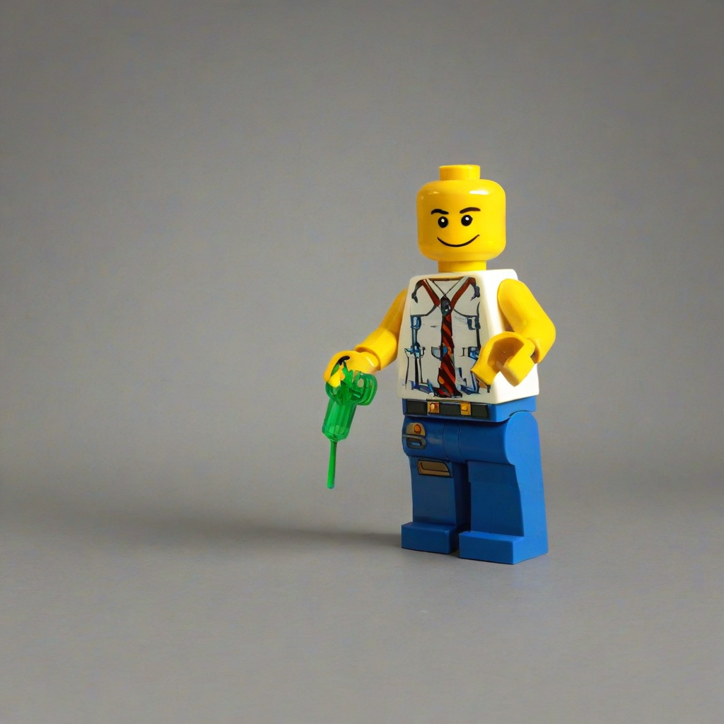 Lego style character, full body visible, vivid colors, bright lighting, on a plain white background, even lighting