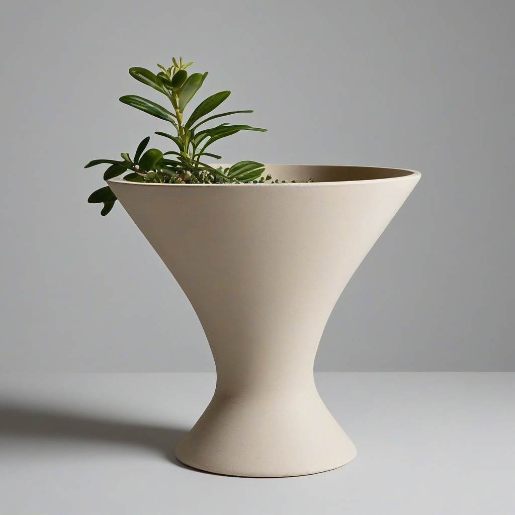 sand colored funnel shaped planter, on a plain white background, even lighting