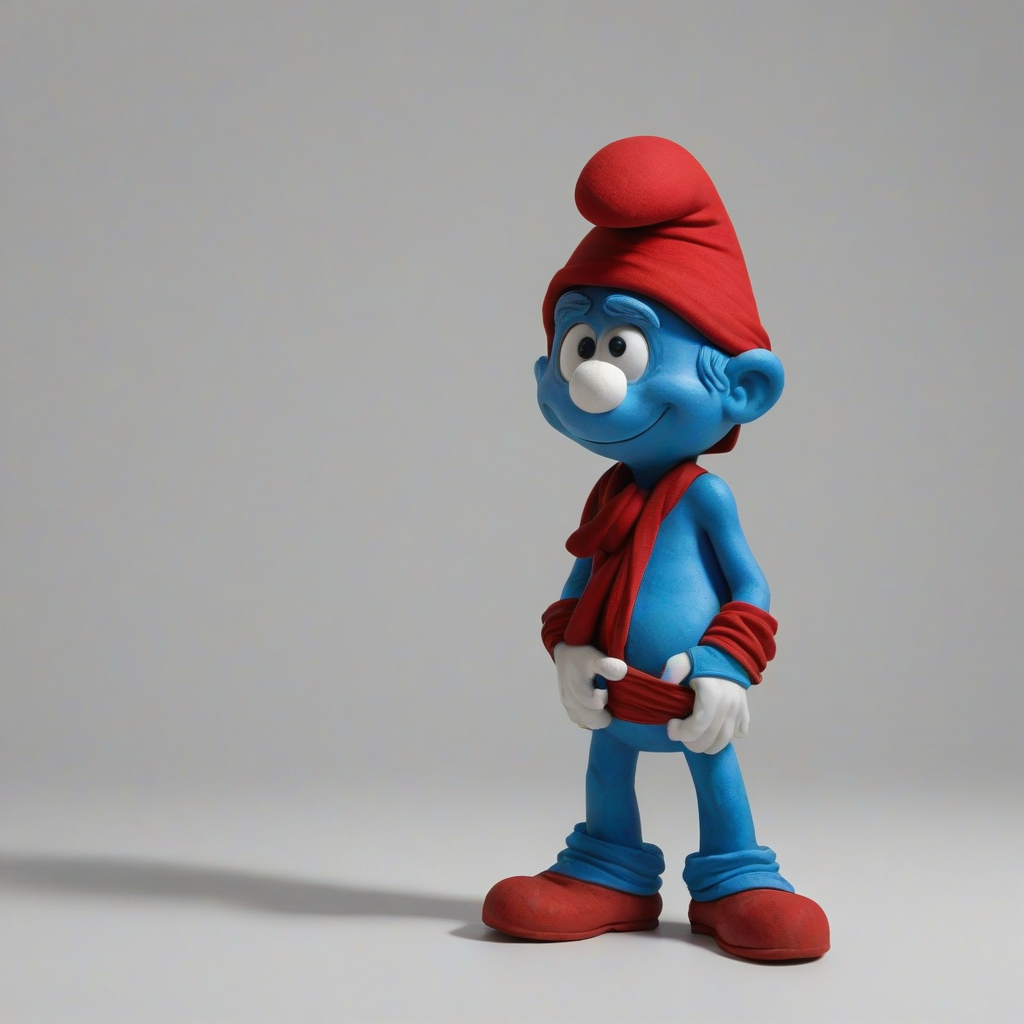 A full-body view of Papa Smurf, wearing his iconic red hat and standing on a plain white background, with a wide-angle shot and dynamic shadows, in the style of a digital illustration, with bold lines and vibrant colors, on a plain white background, even lighting 