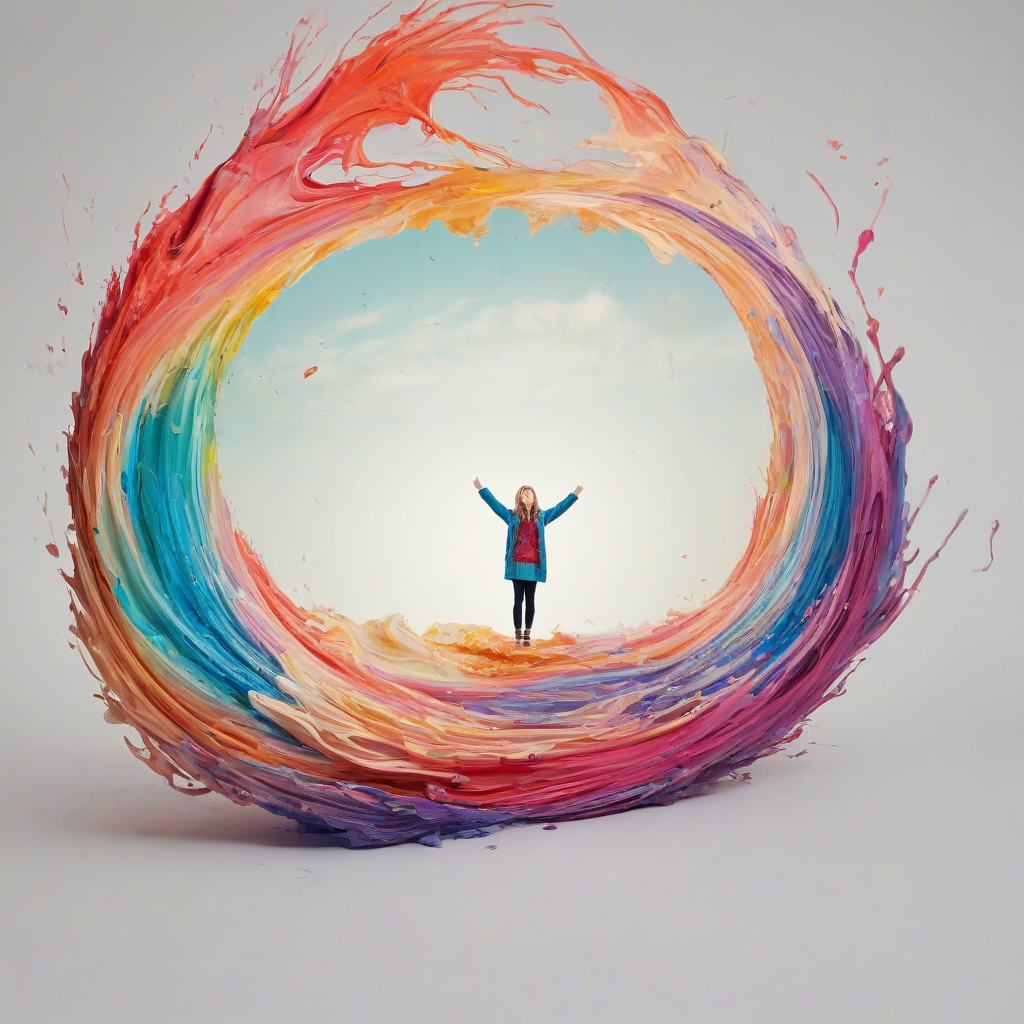 Magical realism scenery, vibrant colors, full-body view, wide shot, on a plain white background