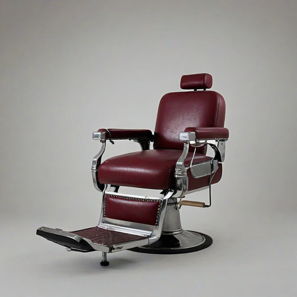 vintage burgundy colored barber chair, on a plain white background, even lighting