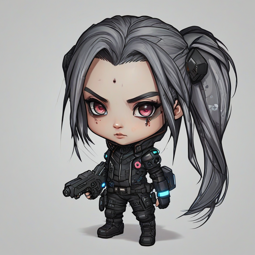 chibi style cyberpunk character, on a plain white background, even lighting