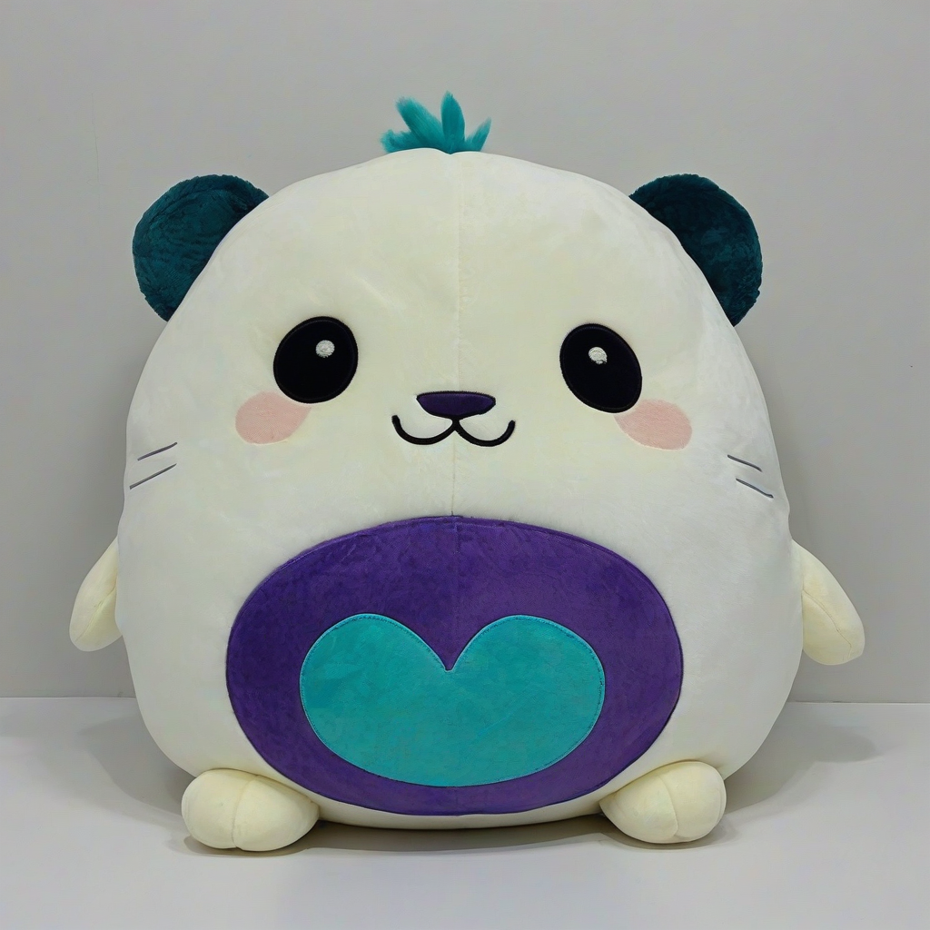 squishmallow stuffed animal, with dark teal and purple colors, on a plain white background, even lighting
