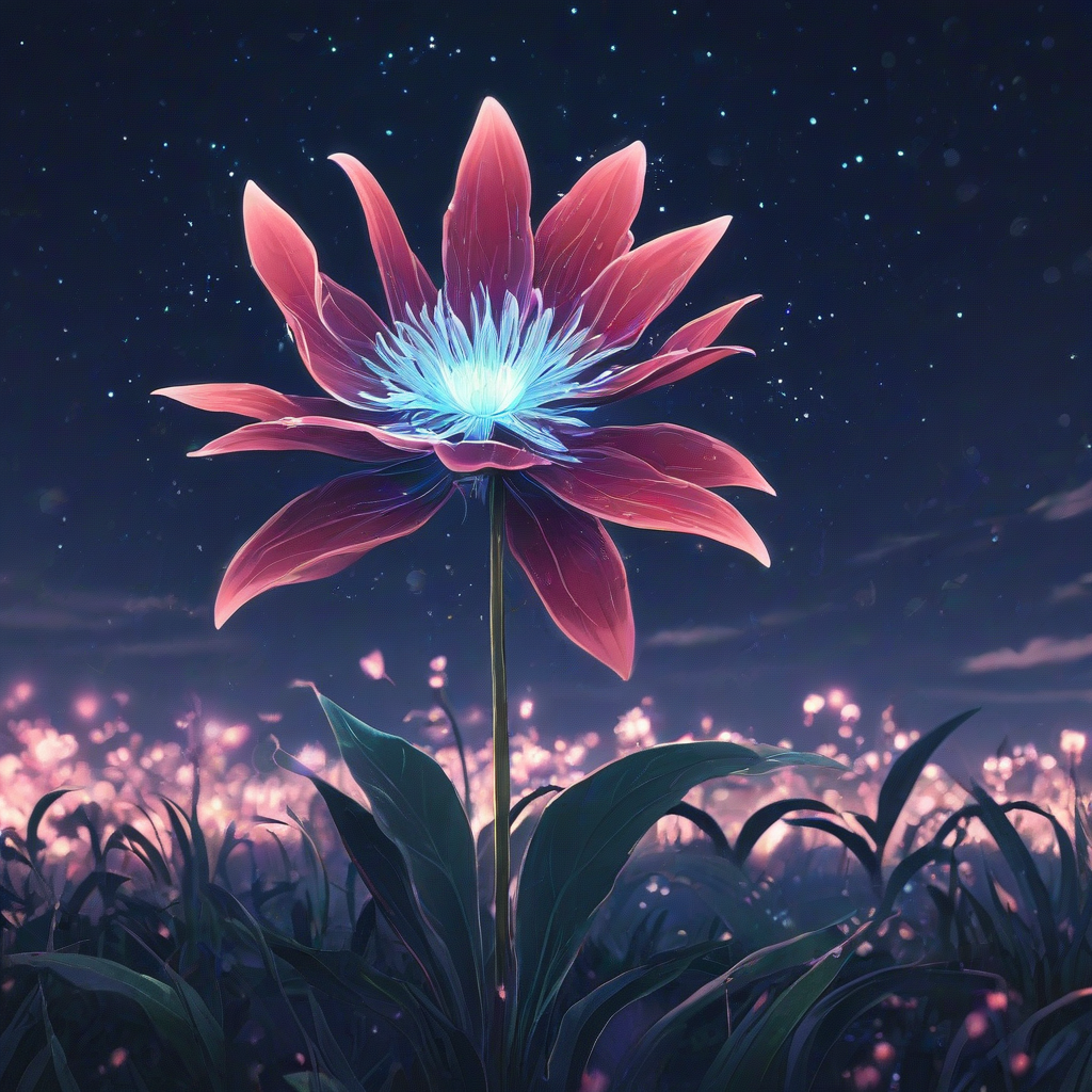 magical flower in a anime style at night