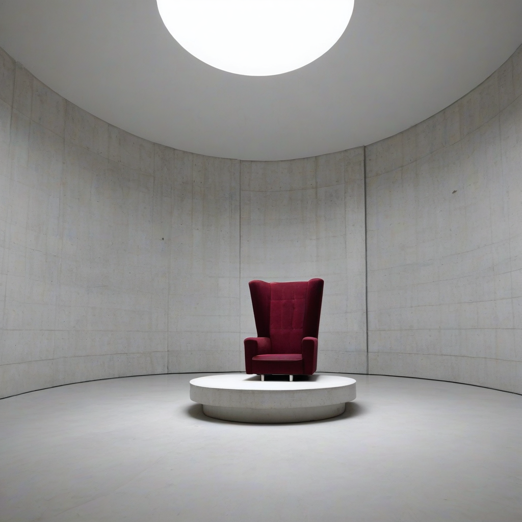 Burgundy throne, brutalist architecture style, wide shot, plain white background, on a plain white background, even lighting 