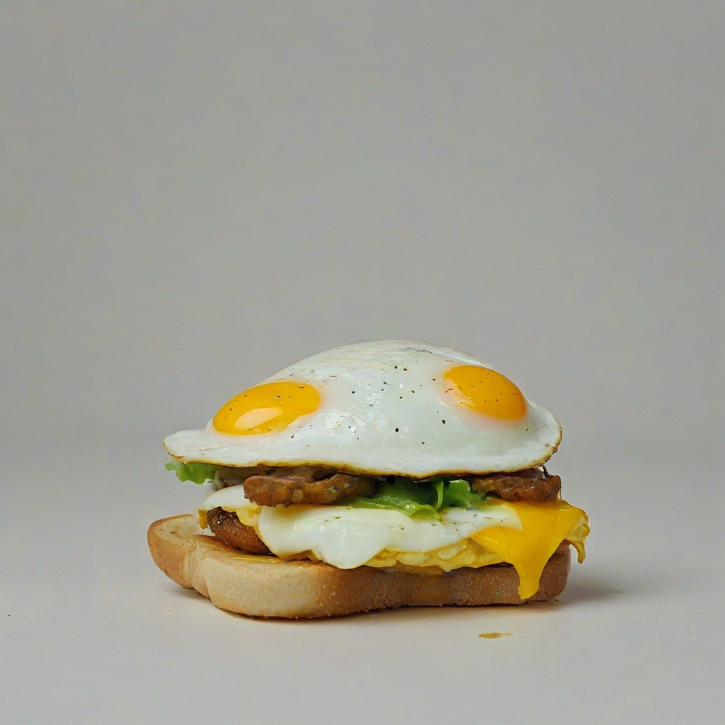 chibi hand-drawn fried egg sandwich on a plain white background, even lighting