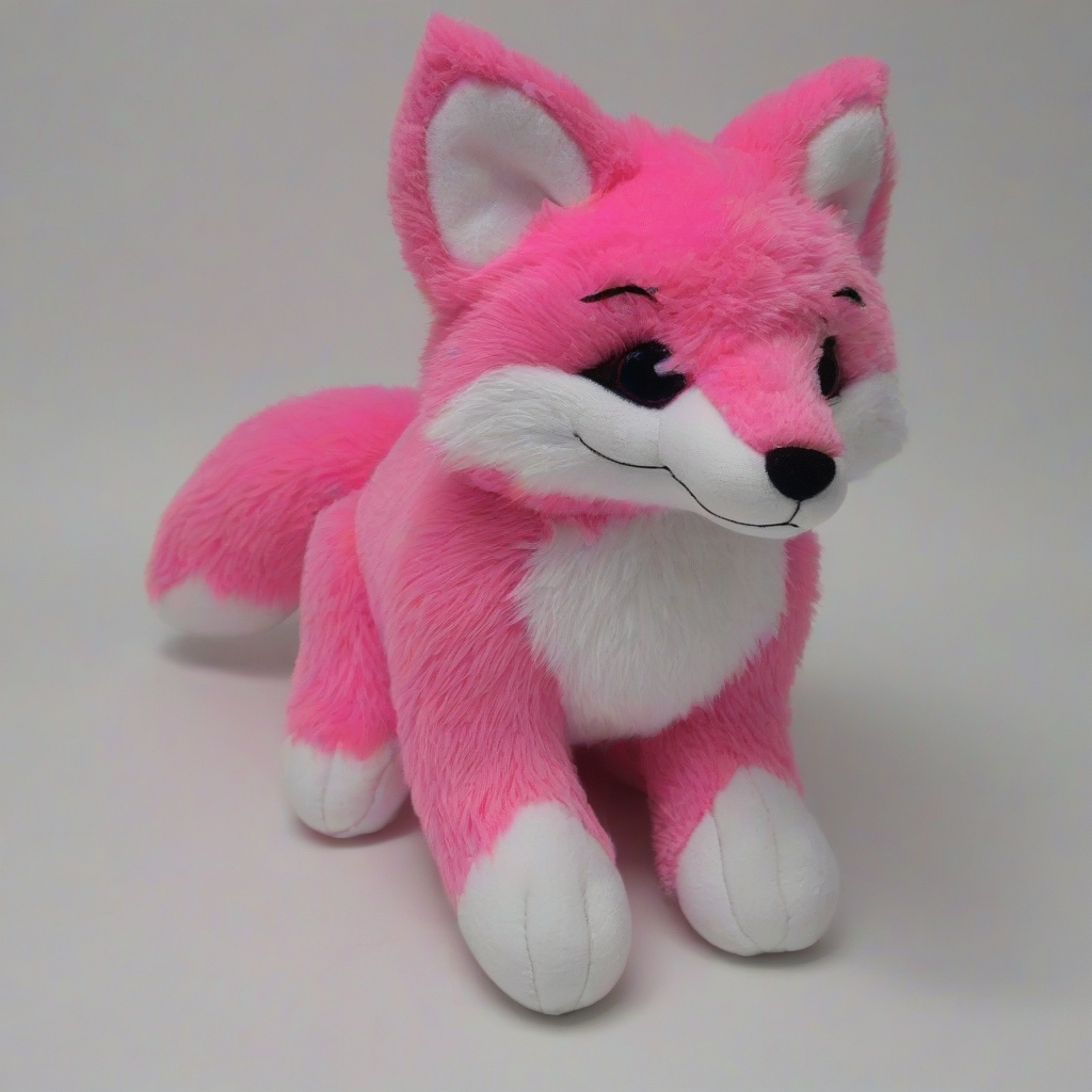 neon pink fox stuffed animal, on a plain white background, even lighting 