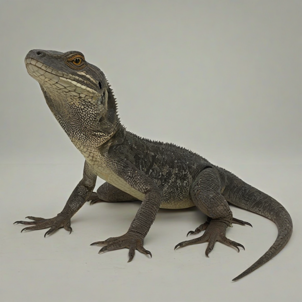 hand-drawn Monitor Lizard, wide angle shot, full body visible, on a plain white background, even lighting