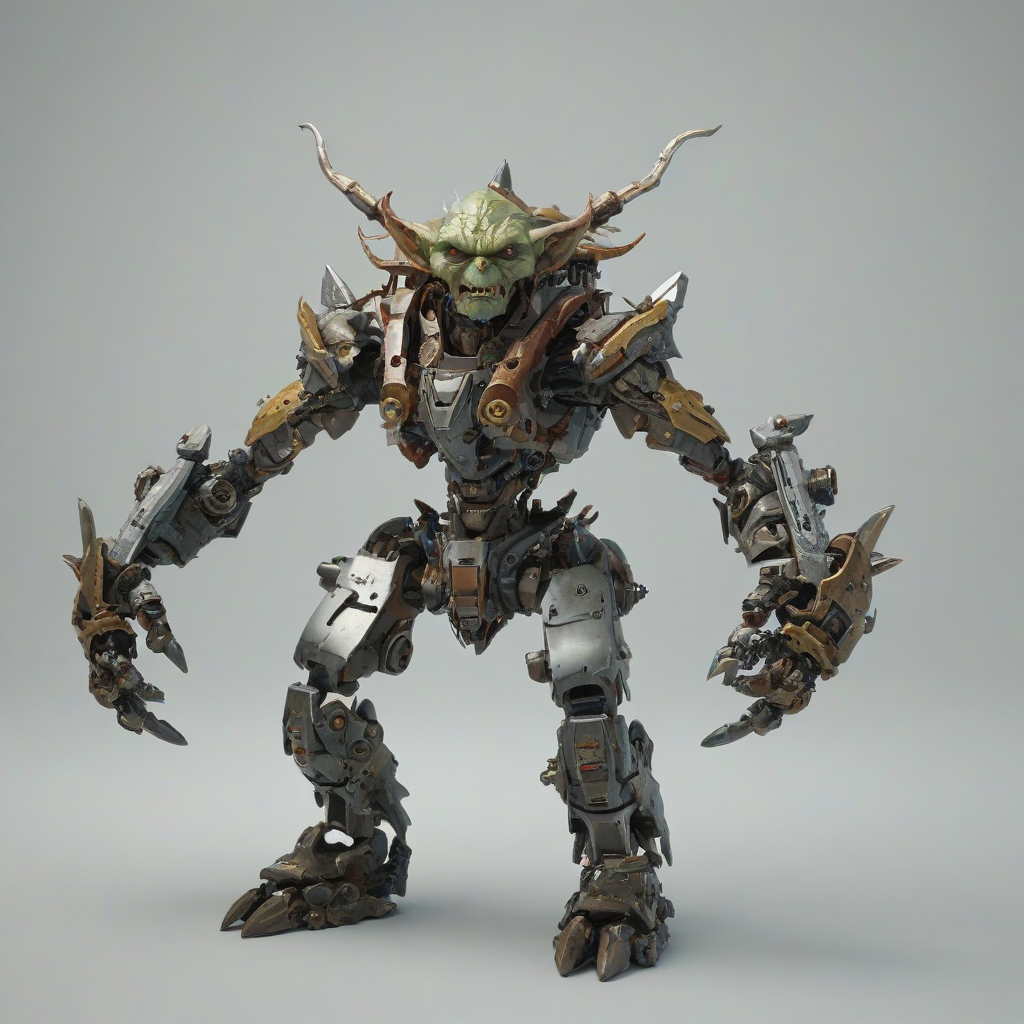 goblin mecha, on a plain white background, even lighting