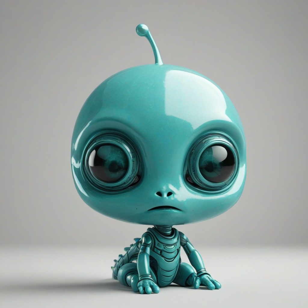 A teal, retro-futuristic, big headed alien, on a plain white background, with even lighting, on a plain white background, even lighting